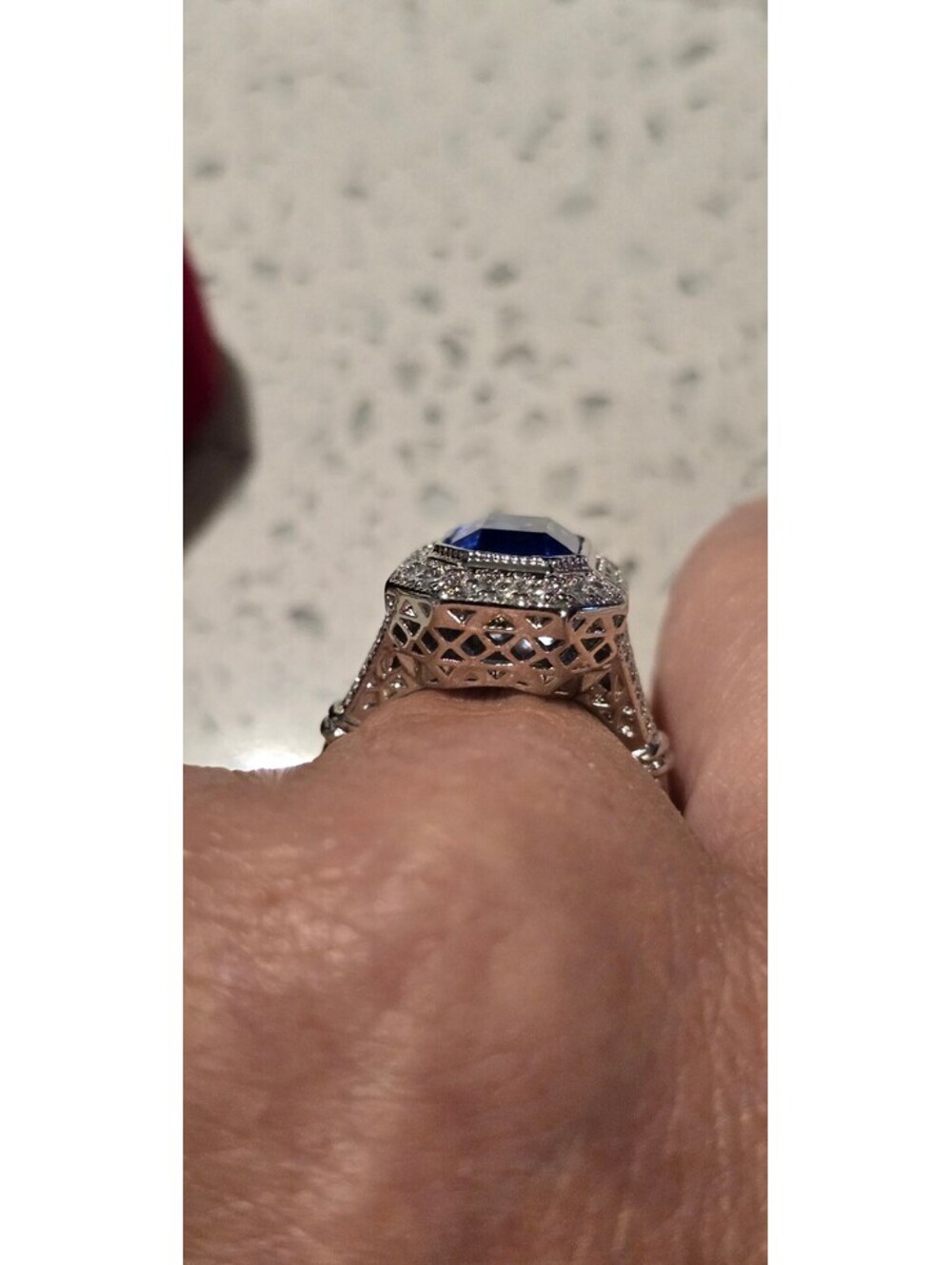 Lab Created Sapphire surrounded by White Sapphire sz 8 set in S925 - Picture 6 of 6